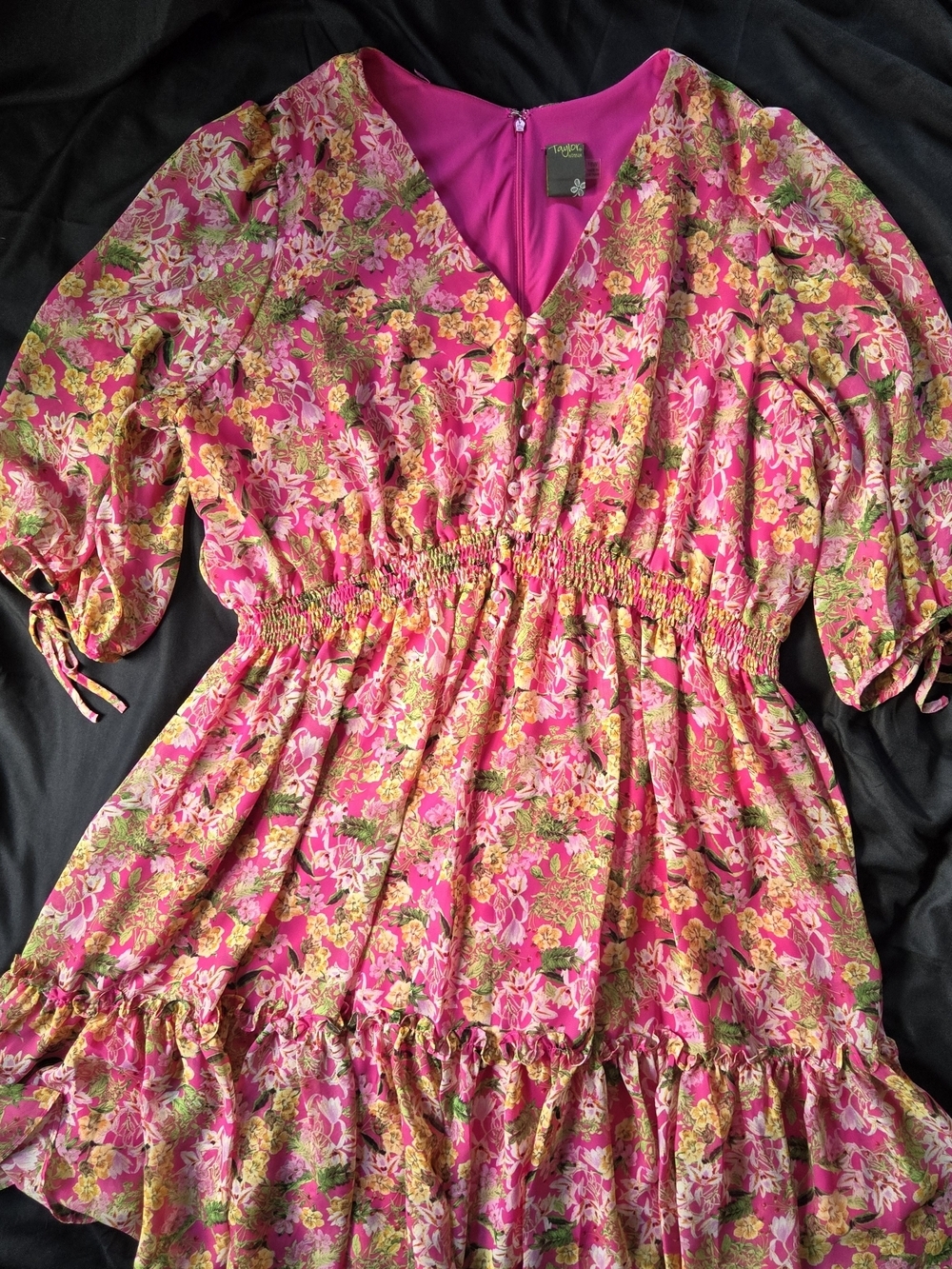 Just...Taylor Hot Pink Floral Tiered Dress Floral Femine Boho Festival Size 18W